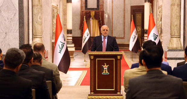 رئيس الوزراء العراقي حيدر العبادي، في مؤتمر صحفي ببغداد (3/كانون الثاني/2016)